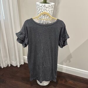 Women's Short Sleeve Ruffle Tee Shirt Dress - Charcoal Gray